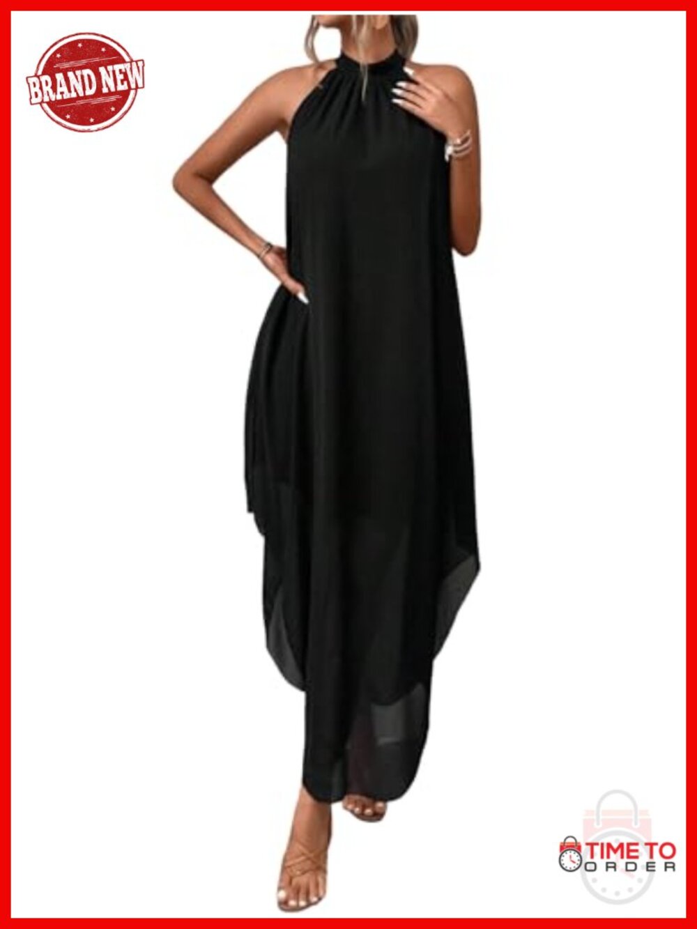 Halter Neck Flowy Chiffon Maxi Dress Wedding Guest Summer Formal Sleeveless